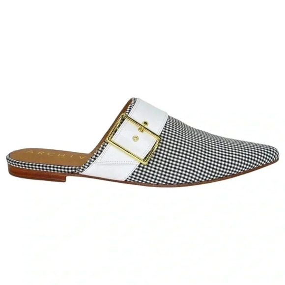 Archive Bond Gingham Checkered Fabric Womens Flat Mules Size 7.5M - Picture 2 of 16